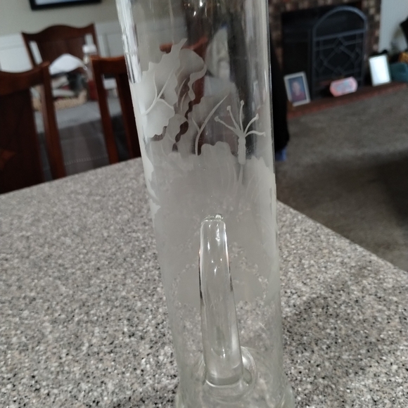 VTG West Virginia Etched Glass Orchid or Gazelle flower Empire Cocktail Pitcher - Picture 9 of 13